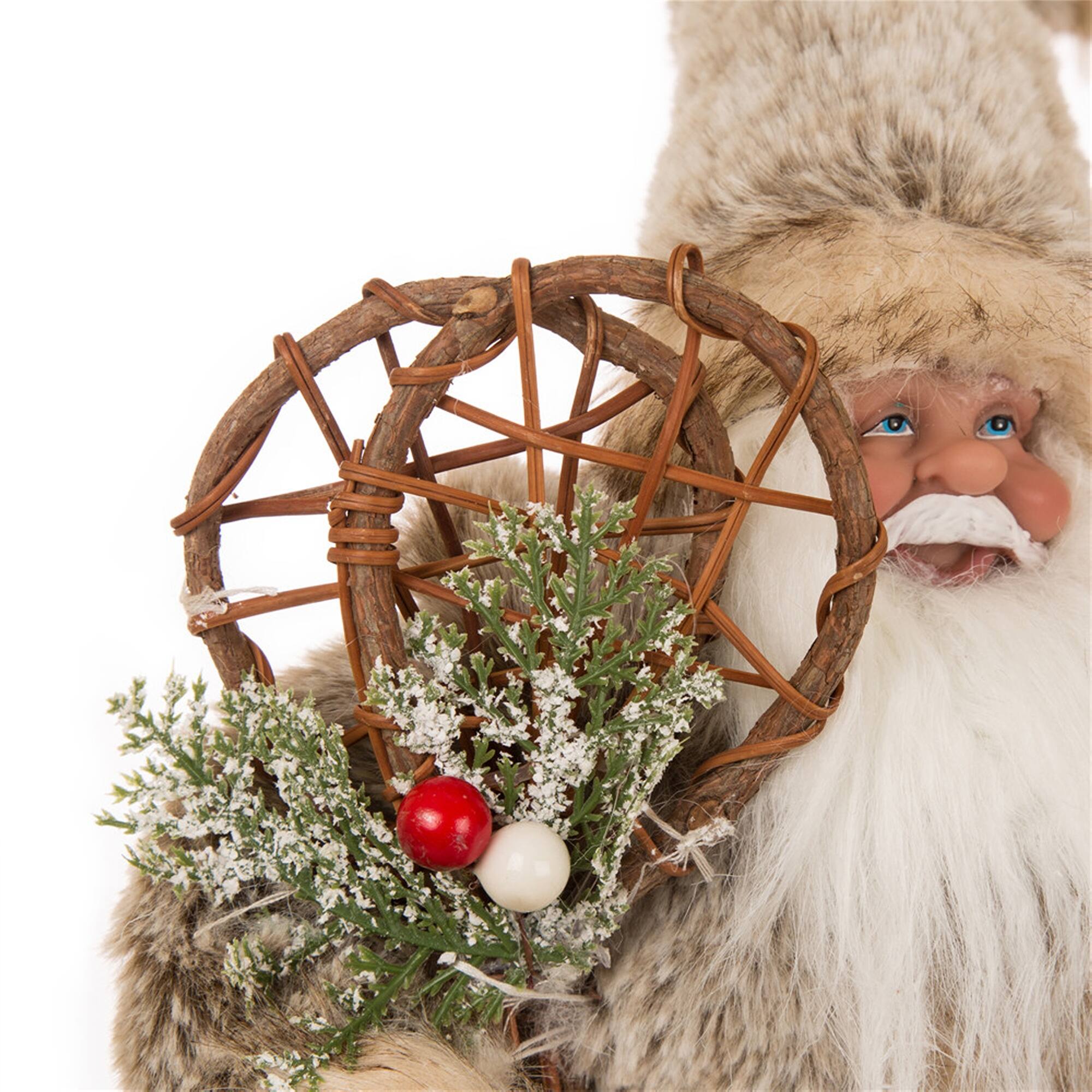 Glitzhome® 12" Christmas Light Brown Faux Fur Santa Figurine